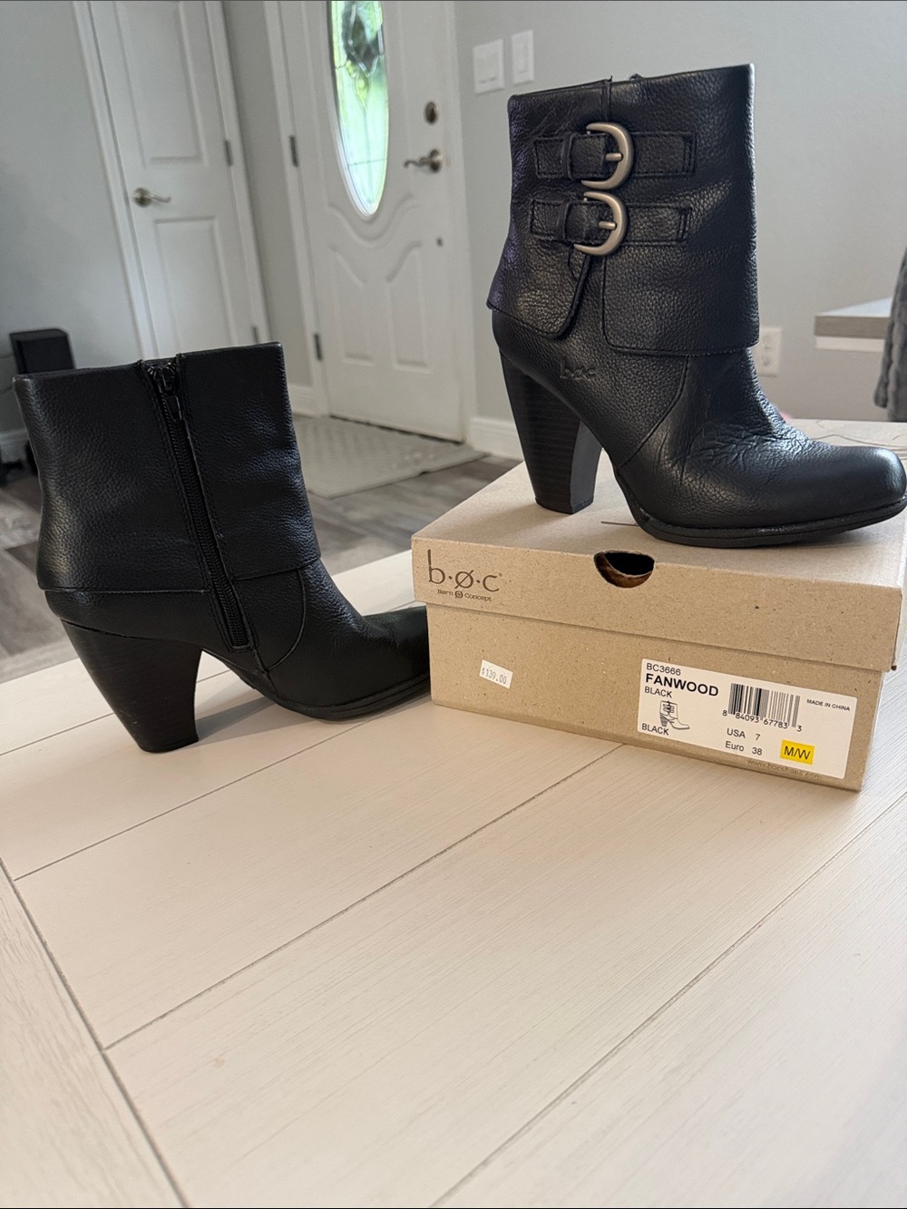 b.o.c. Fanwood Black Leather Buckle Ankle Boots